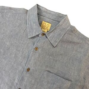Jos. A. Bank Mens Large Blue 100% Linen Short Sleeve Button Down Shirt Pocket